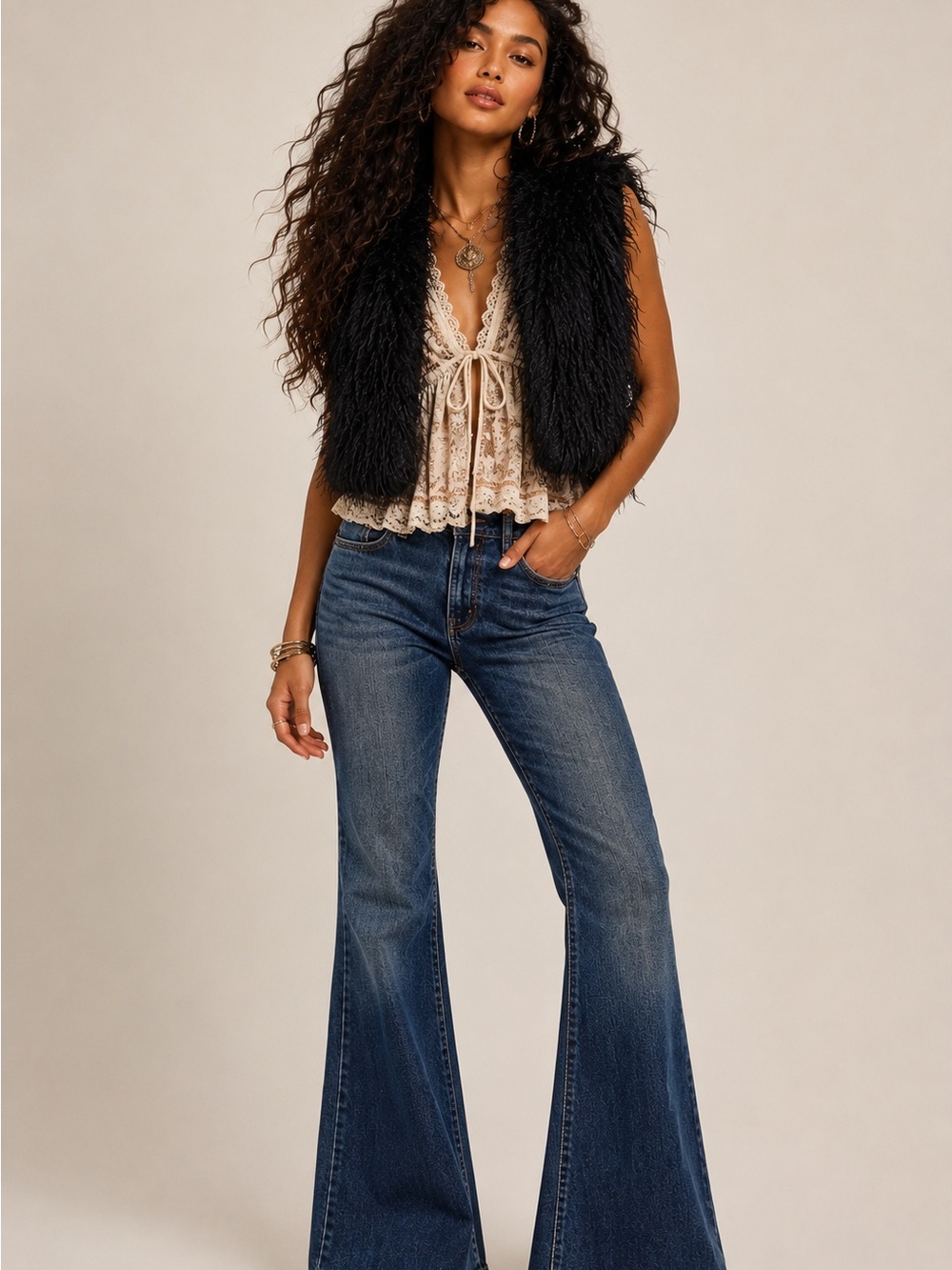 Women's Black Faux Fur Sleeveless Vest